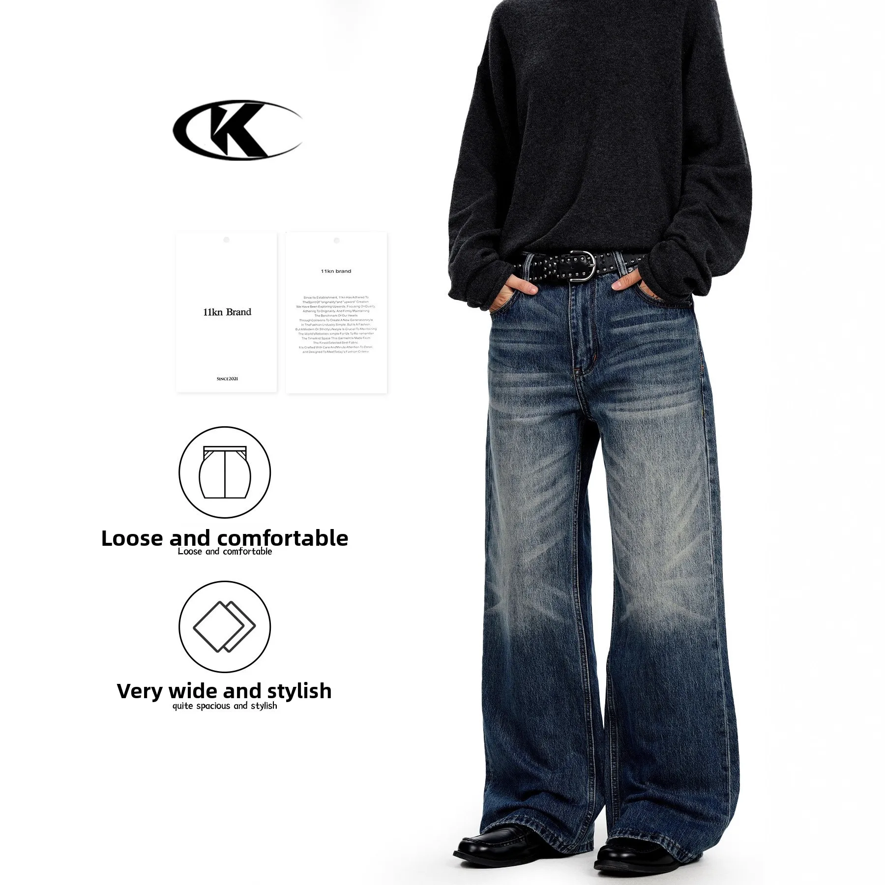 

American Retro Jeans Waed out Loose Straight Casual Pants ex Classic Fit Versatile Casual Trousers