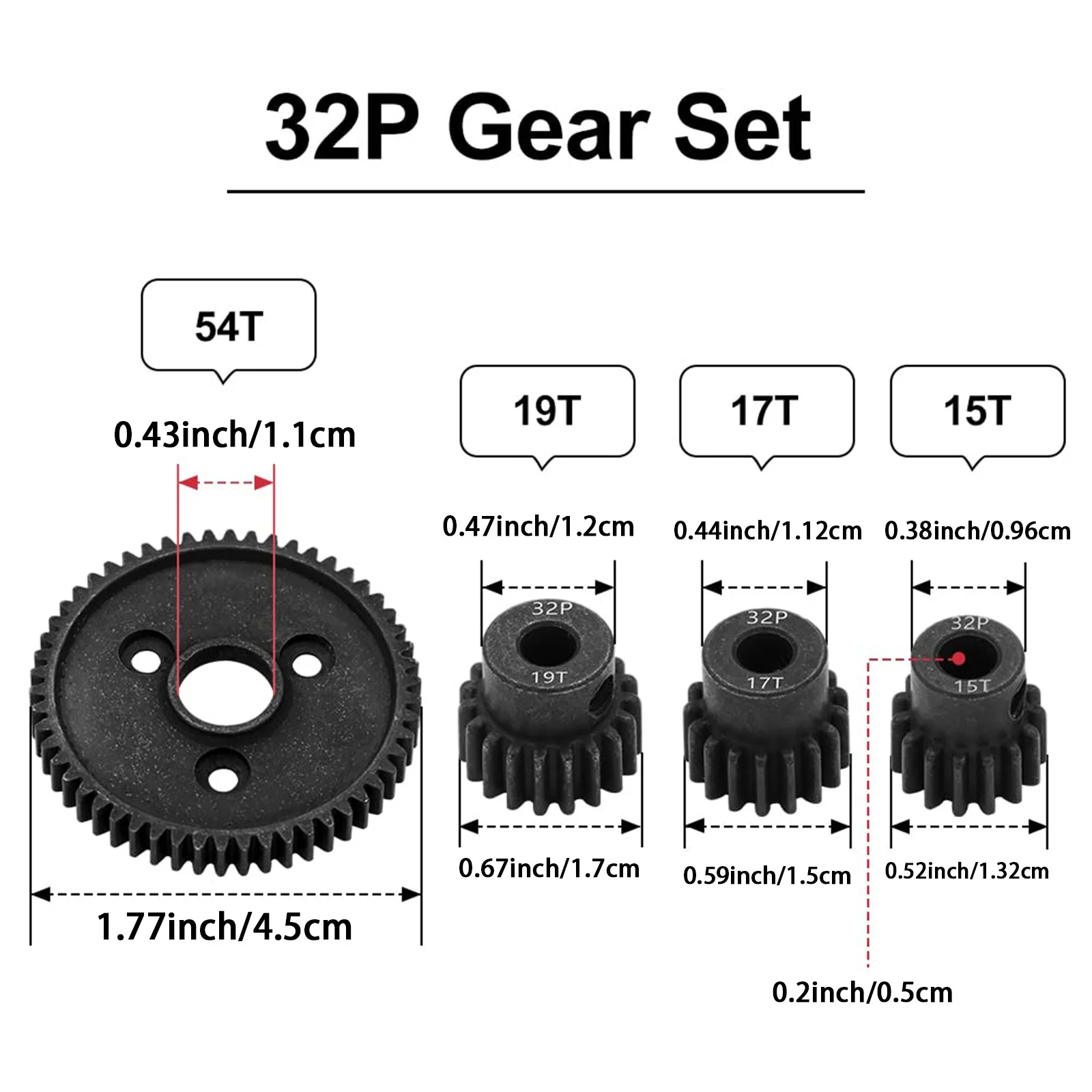 32P 5mm 15T-19T Pinion & M0.8 11mm 54T Large Gear Hardened Steel Motor Gear for Traxxas Slash E-REVO Summit 1/10 RC Car