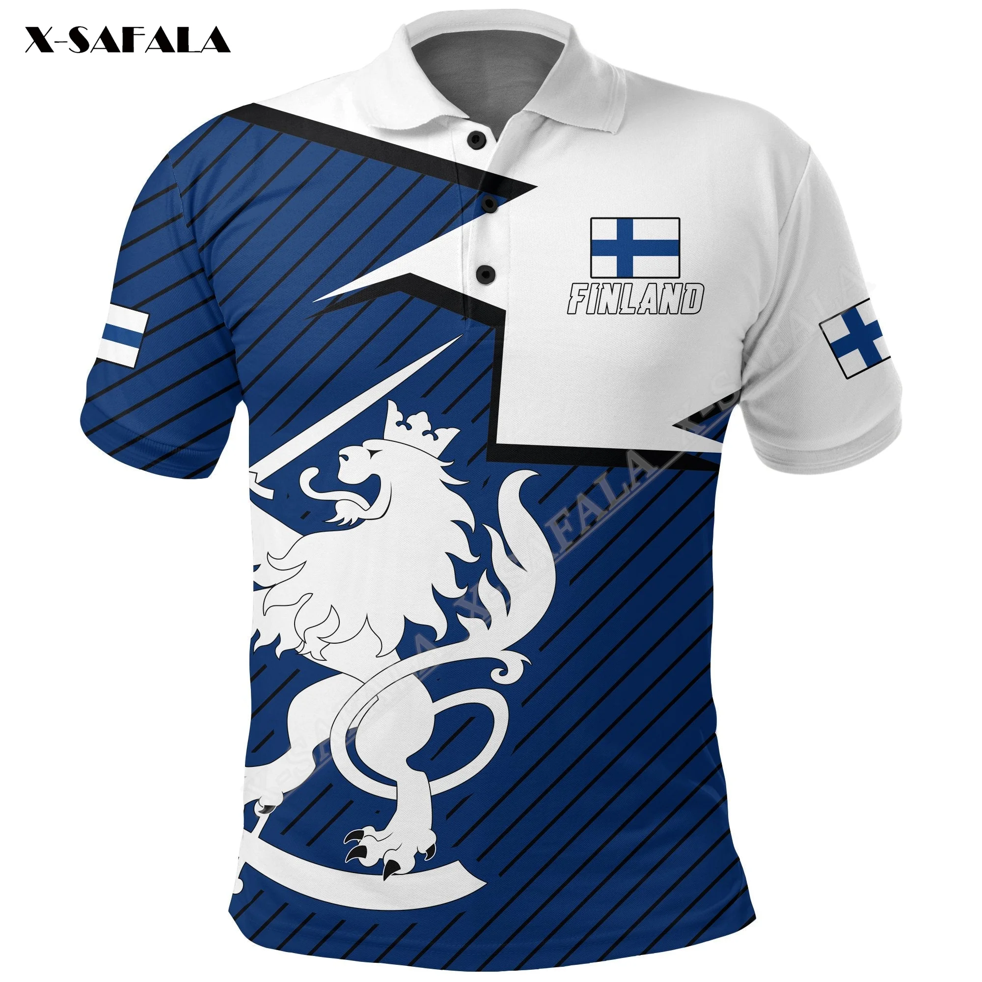 

FINLAND Home Lion Style Flag 3D Print Men Polo Shirt Collar Short Sleeve Street Wear Casual Tee Tops Anti-shrink High Quality