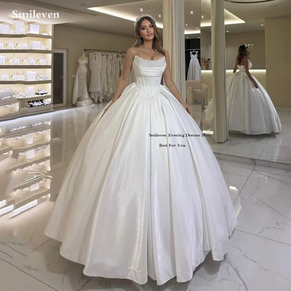 Smileven perles plis bretelles robes de mariée blanc ivoire bretelles Satin robes de soirée de mariage 2026 personnalisé