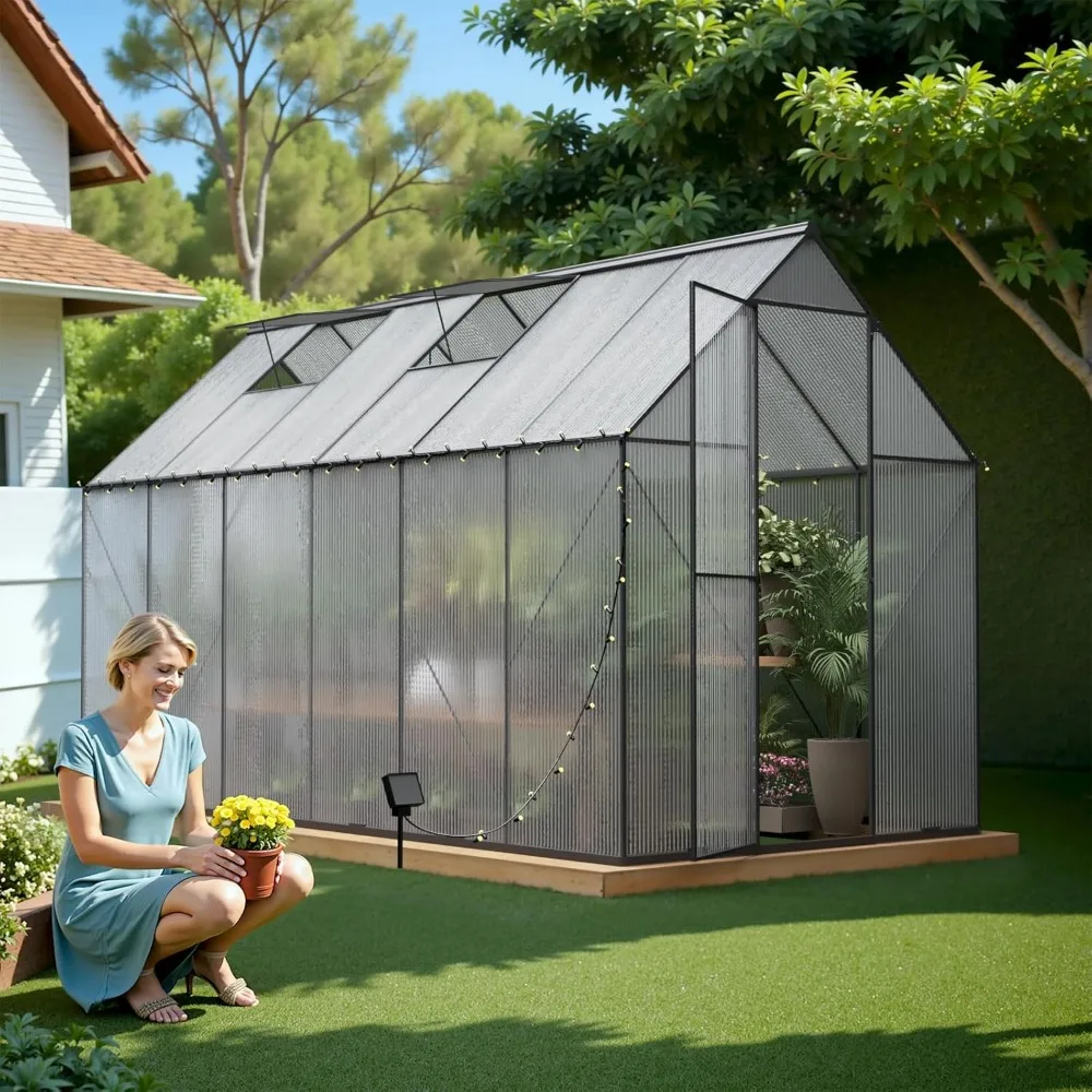 Garden Buildings 6x12 Foot Outdoor Greenhouse, Heavy-duty Polycarbonate Greenhouse, Large Walk-in Greenhouse with Roof Vents