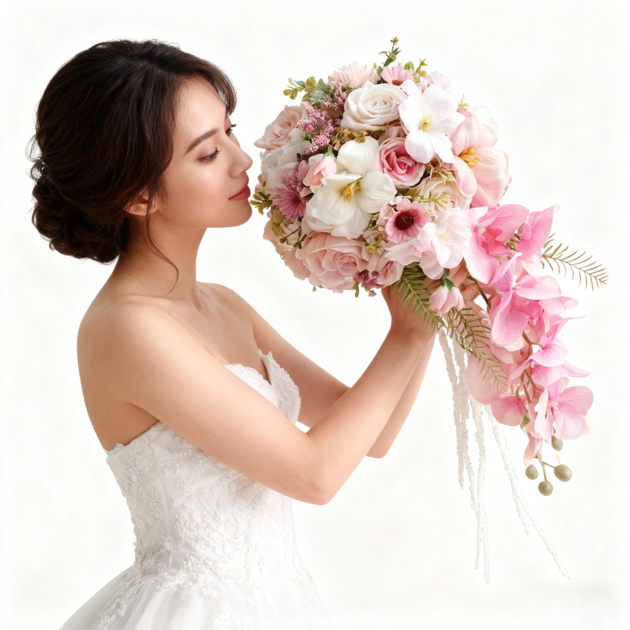 

Pink Vintage Champagne Bouquet Waterfall Wedding Bridal Bridesmaid Hand Tied Artificial Flower Festive Party Home