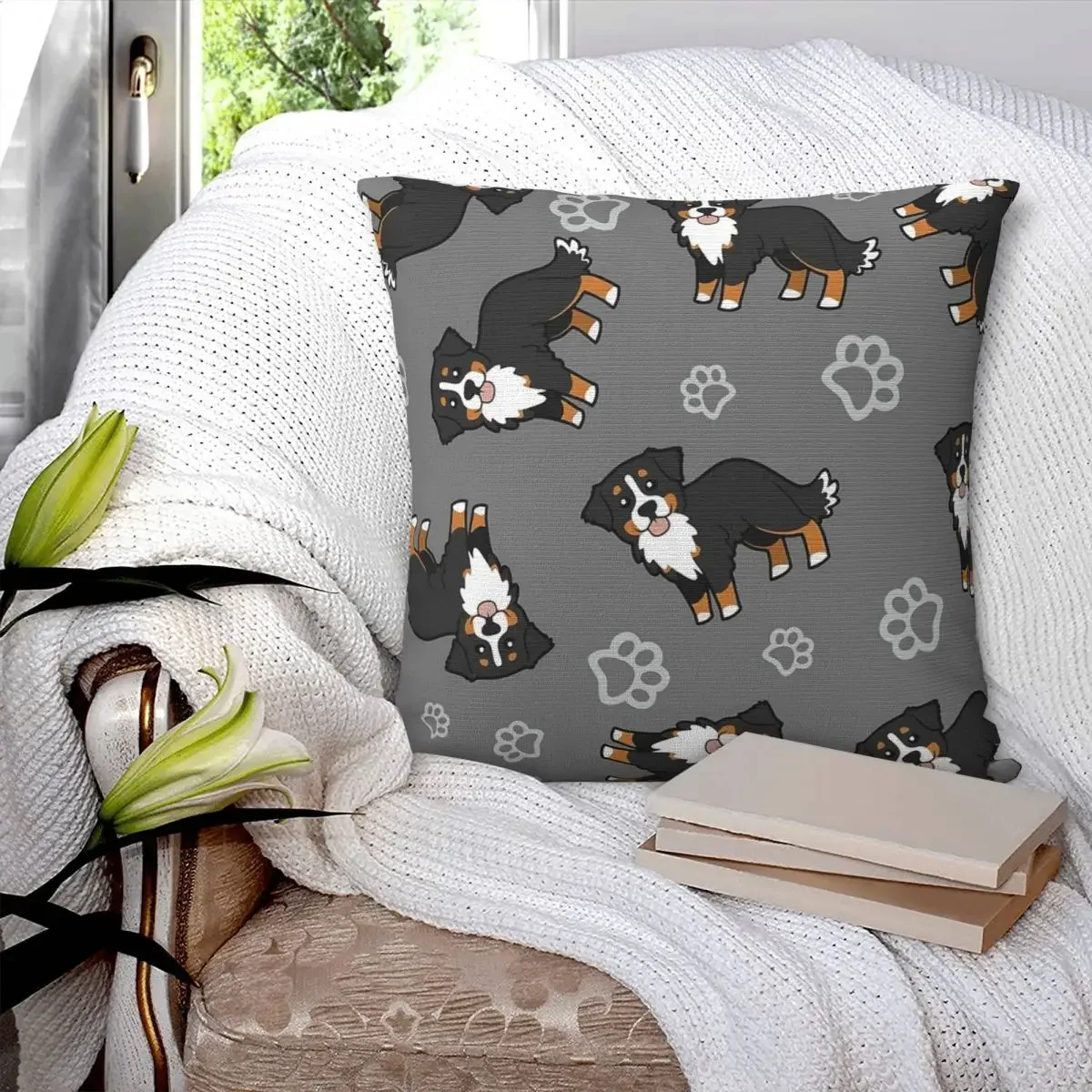 Bernese Mountain Dog Square Pillowcase Pillow Cover Polyester Cushion Zip Decorative Comfort Throw Pillow for Home Living Room