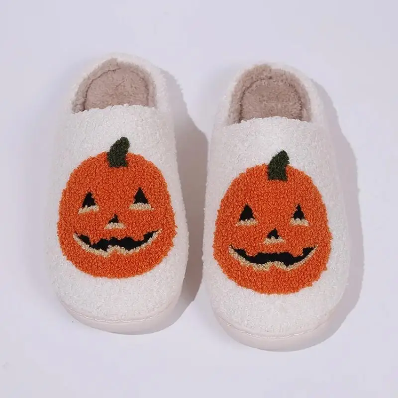 

Fluffy Women's Slippers Home Winter Cartoon Pumpkin Designer Woman Shoes Fuzzy Fur Slides Funny Halloween Casual Indoor Footwear