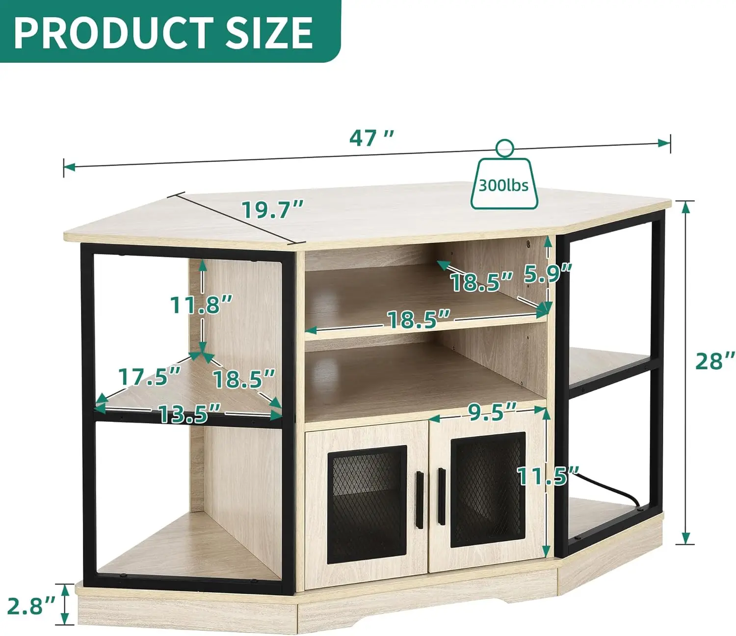 50 Inches Corner TV Stand w/Power Outlet, Entertainment Center TV Media Console Table with 6 Open Storage Shelve for Living Room