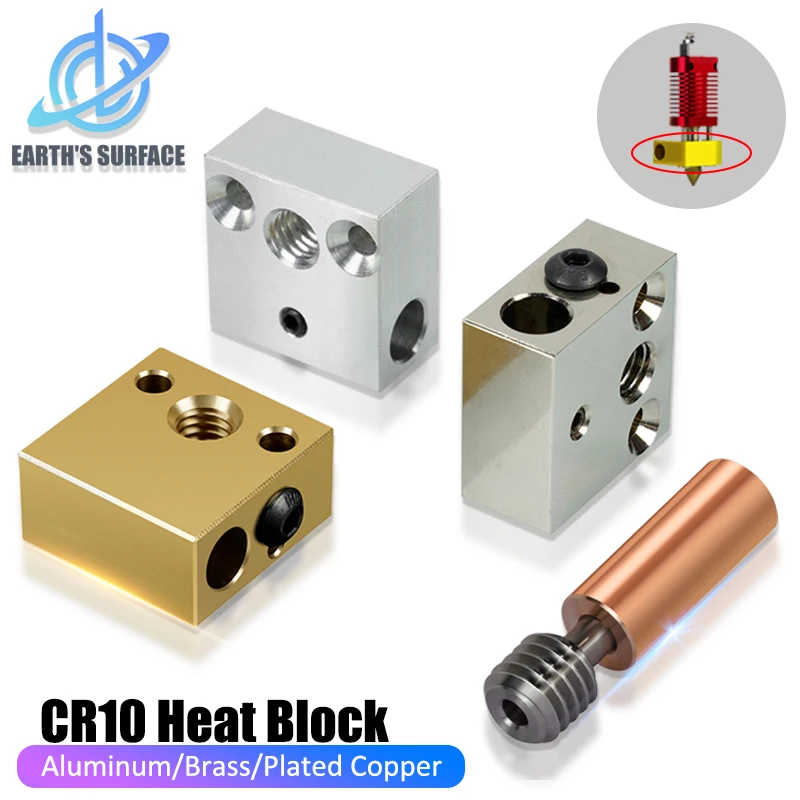 

3D Printer Parts Aluminum Brass Plated Copper CR10 Heated Block Bi-Metal Throat Kit for Ender3 CR10 Extruder Heated Block Parts