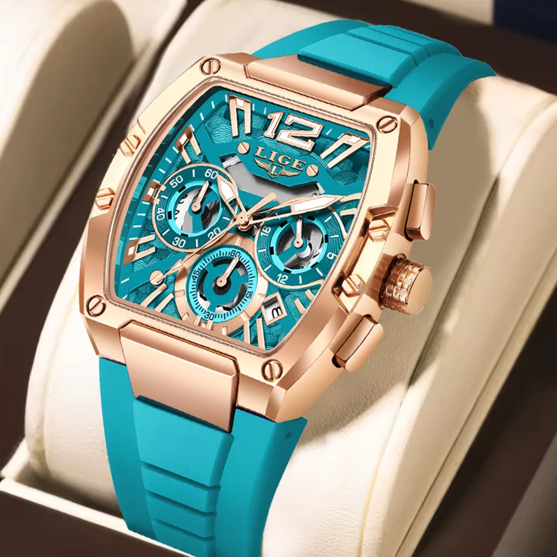 

Мужские деловые часы LIGE, модные военные силиконовые водонепроницаемые мужские кварцевые наручные часы, лучший бренд, роскошные квадратные мужские часы с хронографом