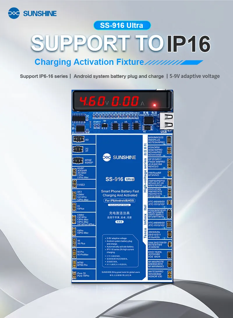

SUNSHINE SS-916 Ultra IP Android Активация зарядки для iPhone 6-16PM Android Цифровой дисплей в реальном времени по току и напряжению
