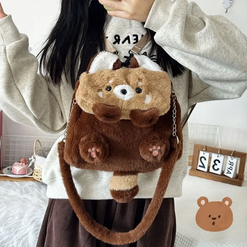 Cute Raccoon Fashionable Plush Backpack Detachable Shoulder Strap Bag Soft Cute Bag Anime Girl Plushie Backpack Bags for Woman