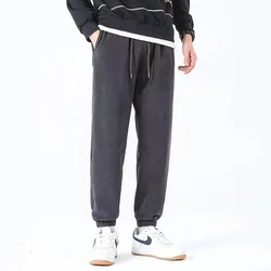 Autumn Winter Men Plus Velvet Thicken Fleece Pants Solid Elastic Waist Drawstring Pockets Trend Fashion Casual Loose Sweatpants