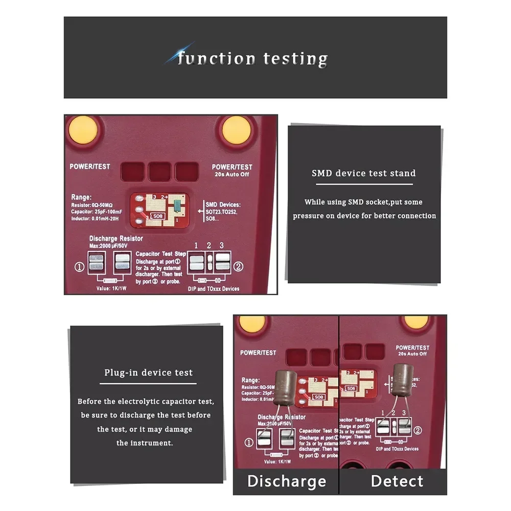 Digital Transistor Tester BSIDE ESR02 Pro for SMD Components with Automatic Pin Element Testing and Large LCD Backlight Display