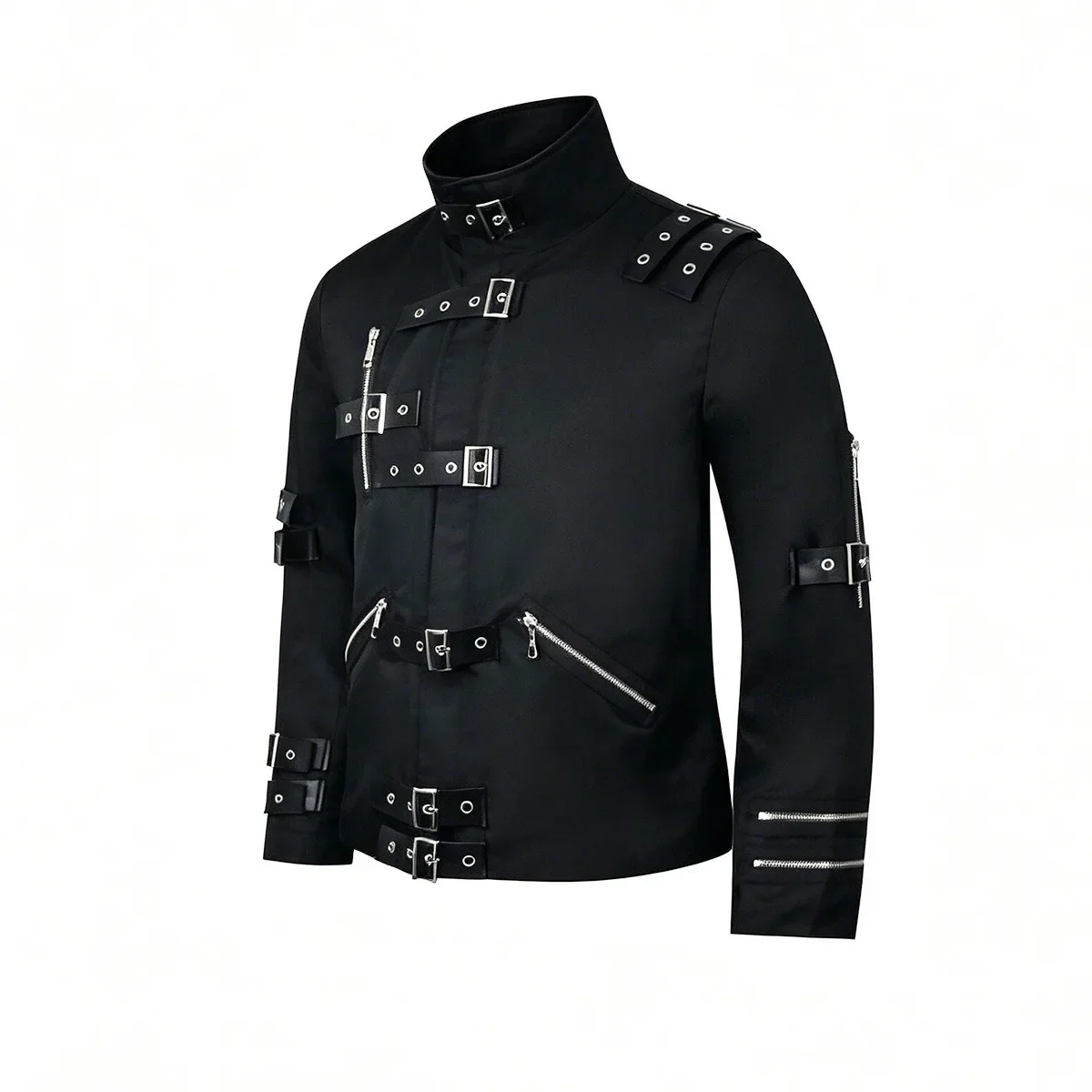 Fancy MJ Michael Jackson Cosplay Costume Black BAD Punk Motrocycle Jacket Costume for Man Role Play Comic Con Stage Top - view 5
