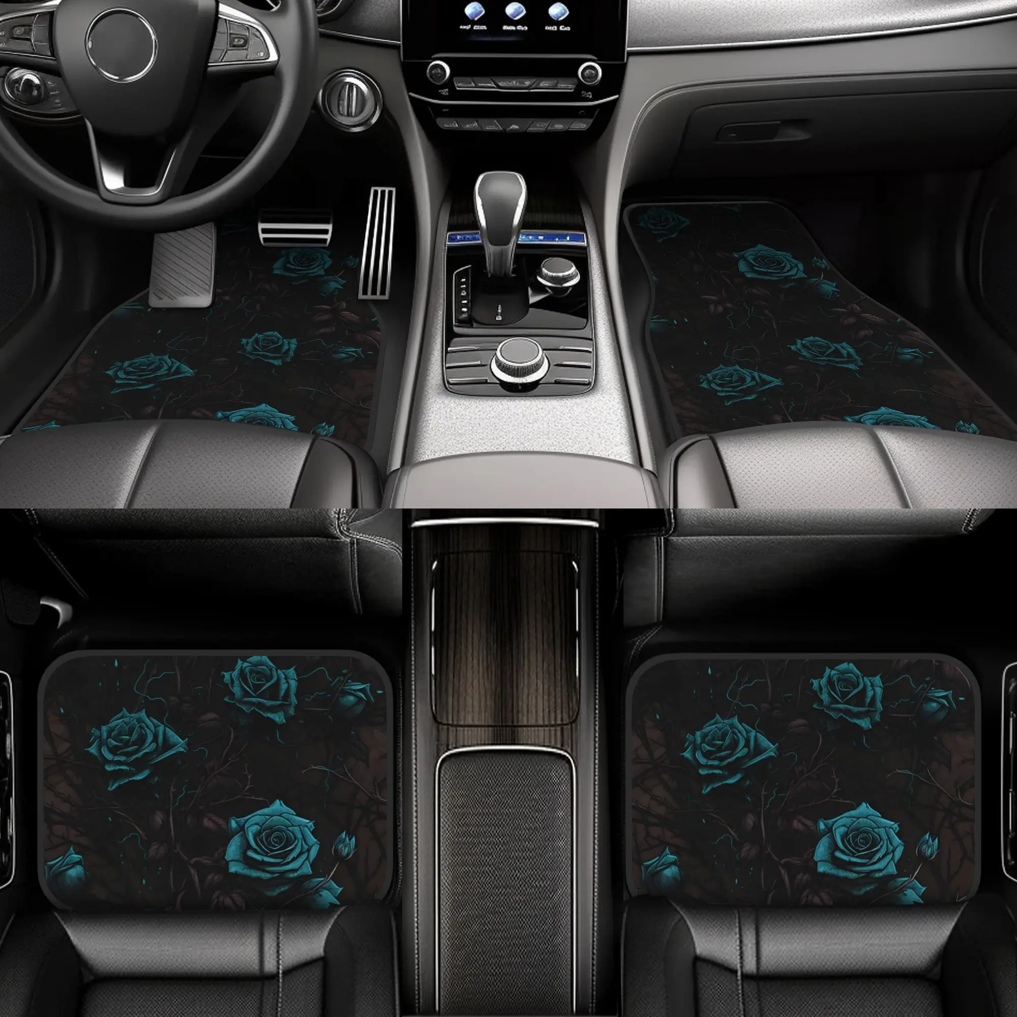 4pcs Rose Pattern Premium Car Floor Mats - Universal Fit, Easy-to-Clean Complete Car Interior Accessories, Elegant Design, High