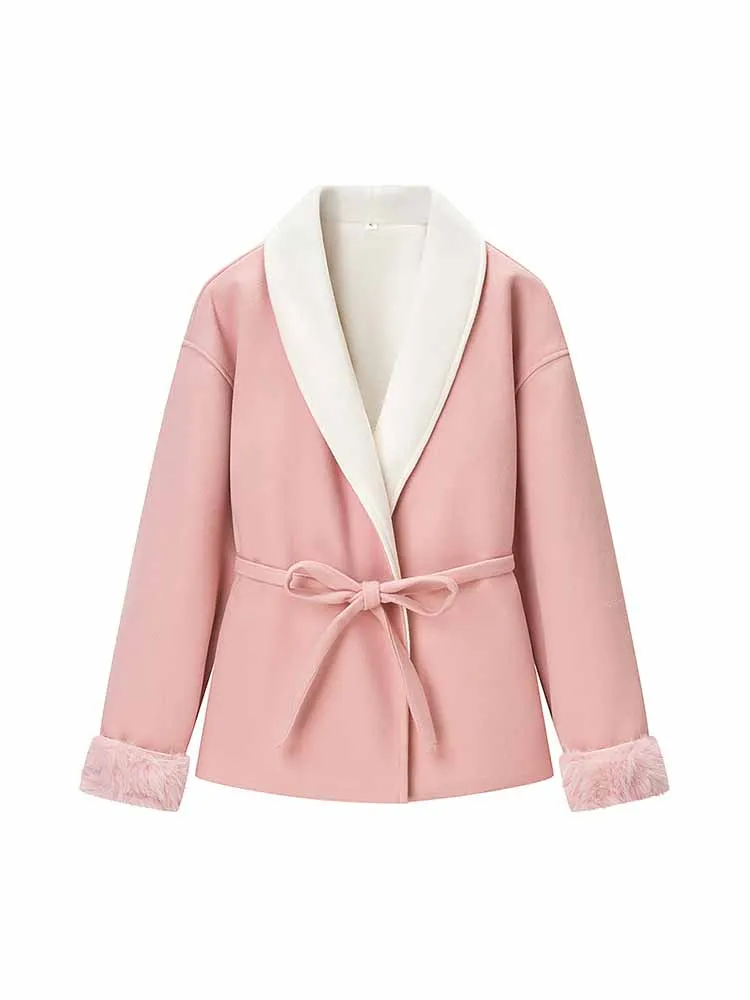 HH 女性用春ファッション 多用途 長袖 ラペル レースアップ装飾 スイートスタイルコート 女性用ゆったり快適暖かいコート