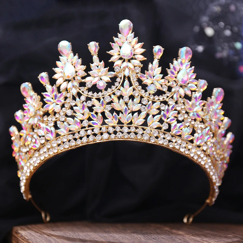 KMVEXO 2024 Baroque Luxury Queen Crystal AB Tiaras Crown For Bridal Women Girls Wedding Diadem Princess Party Hair Dress Jewelry