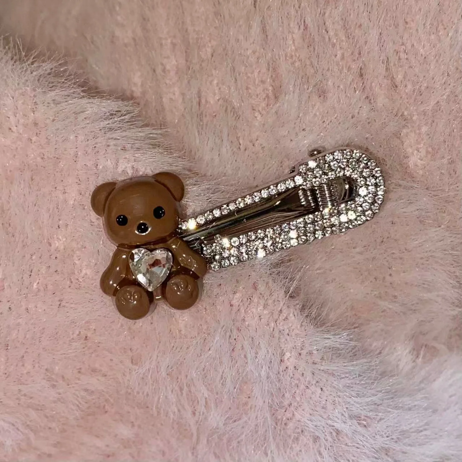 1 قطعة المرأة الخريف الشتاء لطيف الدب حجر الراين مقاطع الشعر موضة سباركلي إكسسوارات الشعر زينة الشعر الأنيقة #3