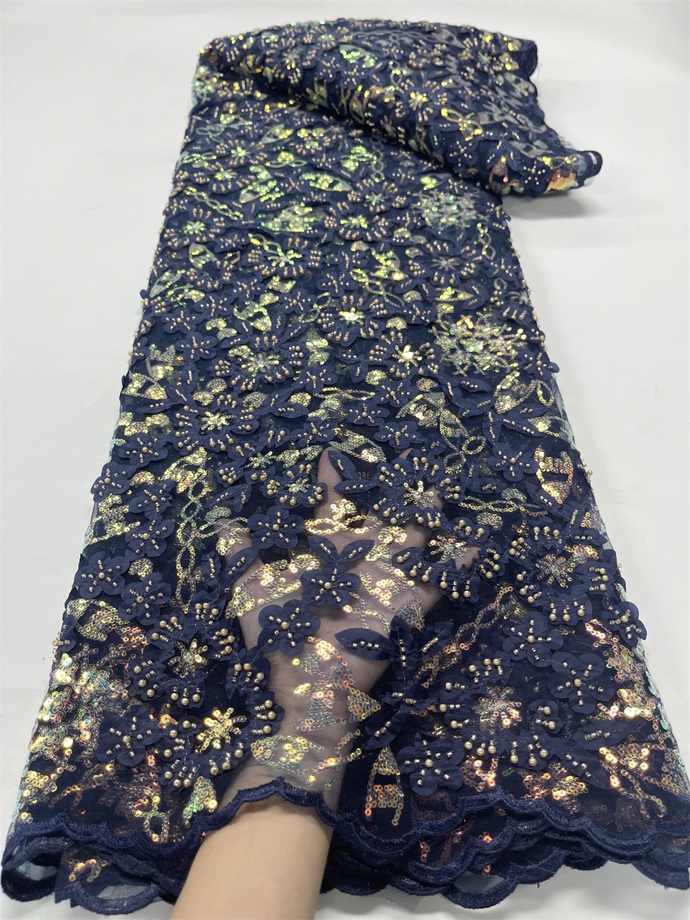 スパンコールのアフリカンレース生地,女性用結婚式の刺繍生地,ナイジェリアのファッション生地,縫製,5ヤード,2023