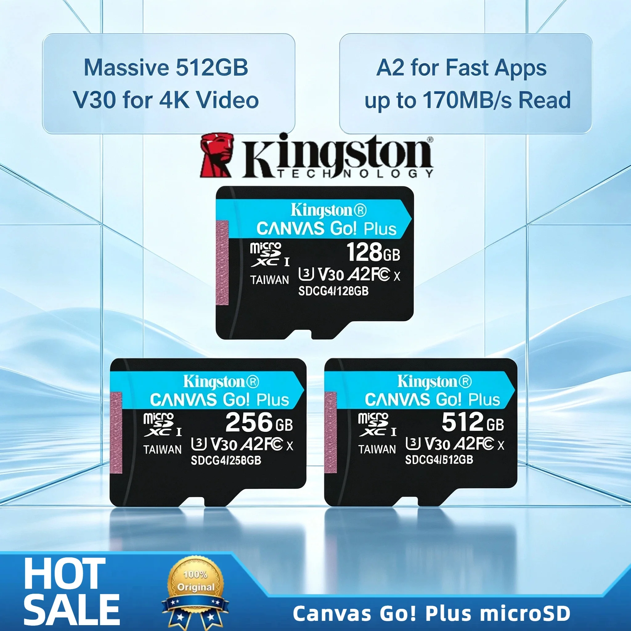 

Kingston 256GB Canvas Go Plus MicroSDXC Card 200MB/s A2 U3 V30 Class 10 Memory for Drone Smartphone 4K Video Recording