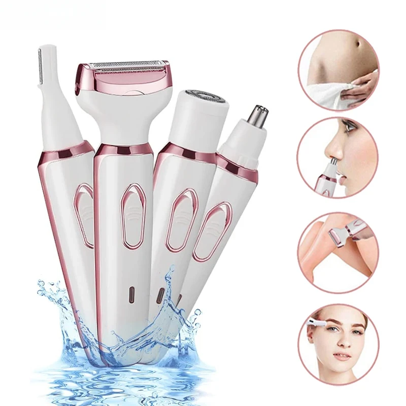 Afeitadora eléctrica para mujer, depiladora corporal, recortadora inalámbrica indolora, cara, pierna, Bikini, maquinilla de afeitar 4 en 1