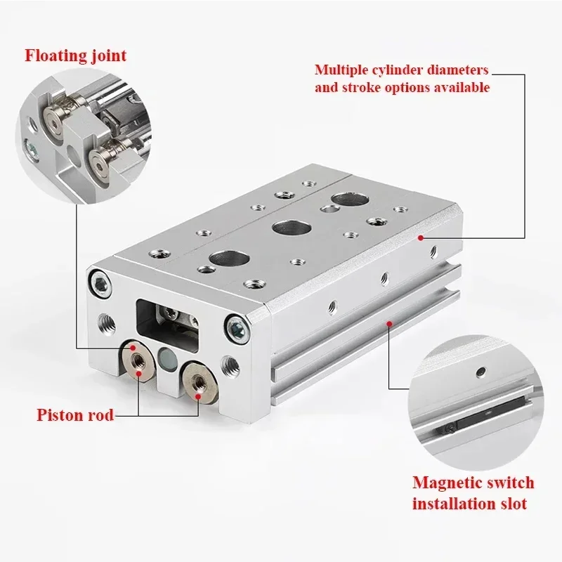 MXS Pneumatic Air Cylinder MXS6 MXS8 MXS12 MXS16 MXS20 MXS25-10/20/30/40/50/75/100/125/150mm Double Acting Air Slide Table