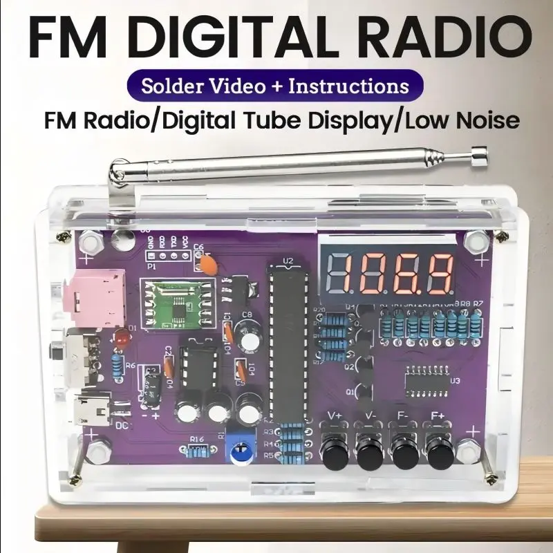 DIY FM Radio Electronic Kit Adjustable Frequency 87-108MHz Digital Display Soldering Project Practice Solder RDA5807S