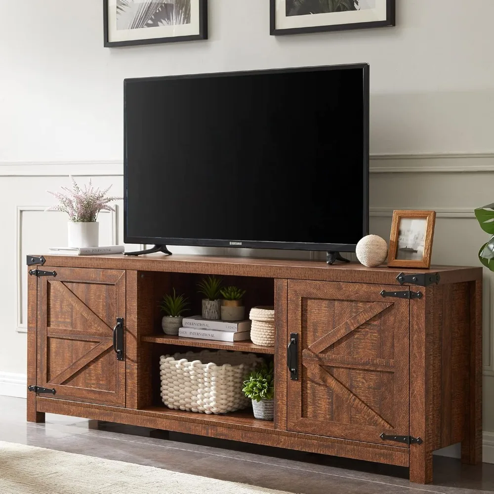 

Farmhouse TV Stand for TVs Up to 75 inches, Wood Barn Door Media Television Console Table with Storage Cabinets, Easy As