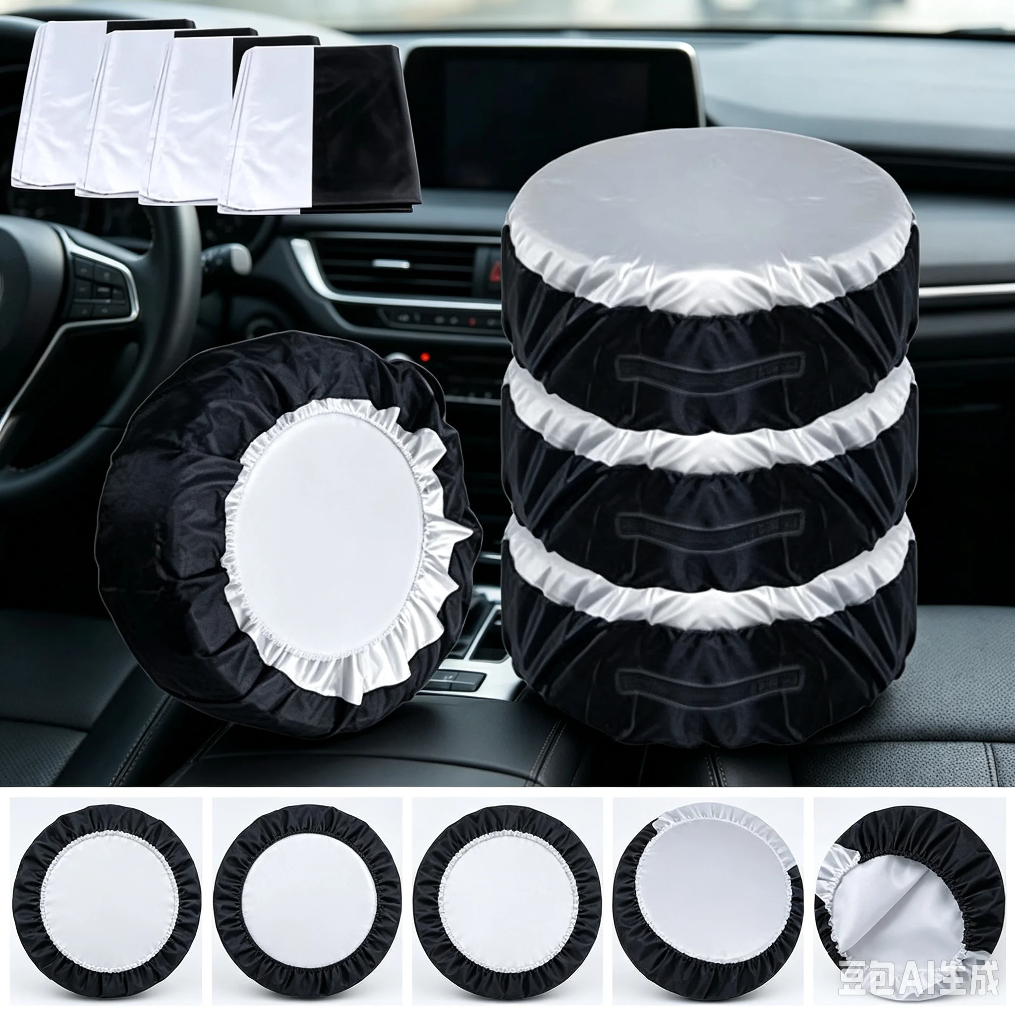 4Pcs Universal 13-19inch 16-20inch Car SUV Tire Cover Case Spare Tire Wheel Protector Bag Tyre Spare Storage Polyester Silver