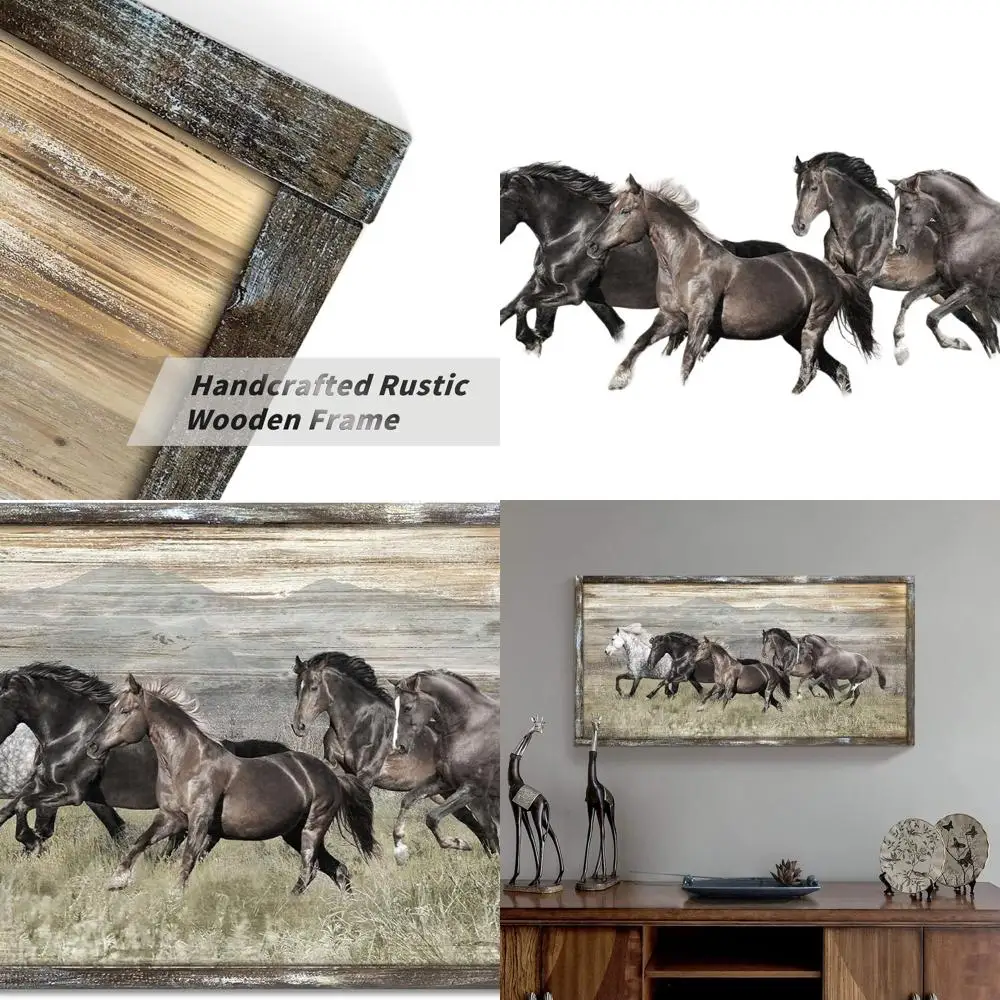 

Текстурированное искусство лошадей в рамке - Настенный декор в деревенском стиле с бегущими лошадьми для гостиной (40x20)
