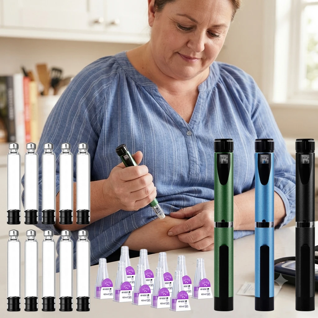 60U Reusable Pen Injector with 10PCS 3ml Cartridges and Needles, Insulin Injection Pens Peptide Pen Dose Control Injection Pens