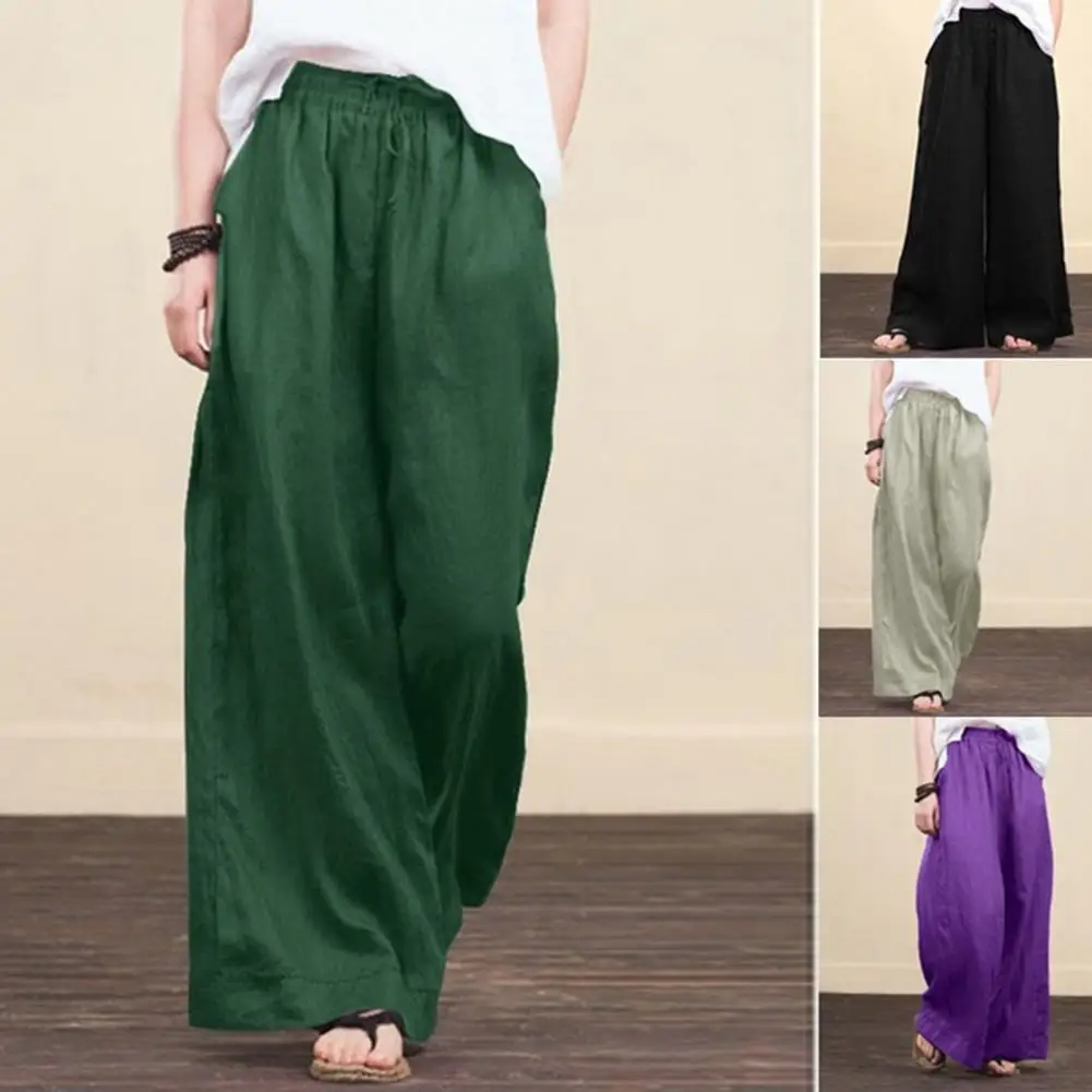 

Premium Female Pants M to 5XL Leisure Lady Straight Leg Pants Elastic Waist Cotton Flax Women Pants fio Office