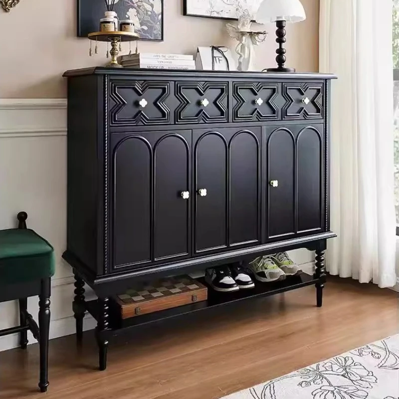 

Шкаф для обуви из цельного дерева середины века, черный высококачественный элегантный дизайн, органайзер для обуви, шкафы для гостиной, шкафчик для хранения мебели