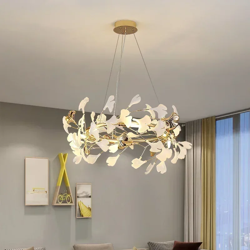 Modern Nordic Ginkgo Branch Folha Pingente LED Teto Lustre, Sala de estar, Sala de jantar, Home Decor, Iluminação interior, G9