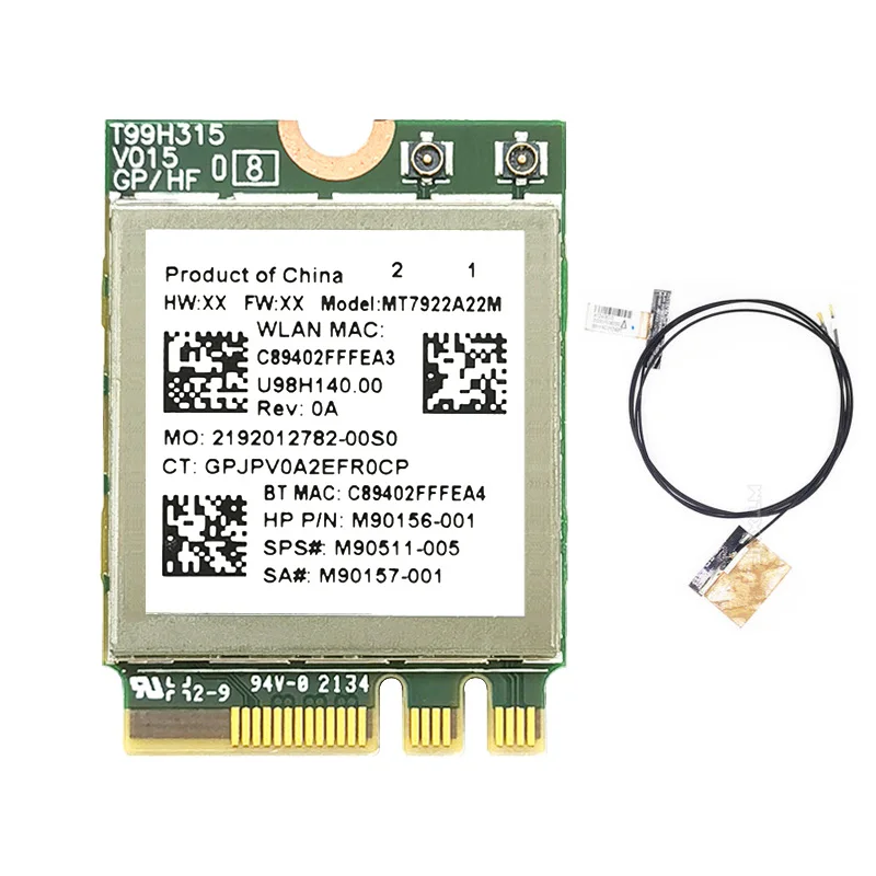 Used Wi-Fi 6E MT7922 wireless LAN card 2400Mbps wifi network card 2.4G 5G 6G 802.11AX M.2 NGFF for Bluetooth 5.2 MU-MiMO adapter