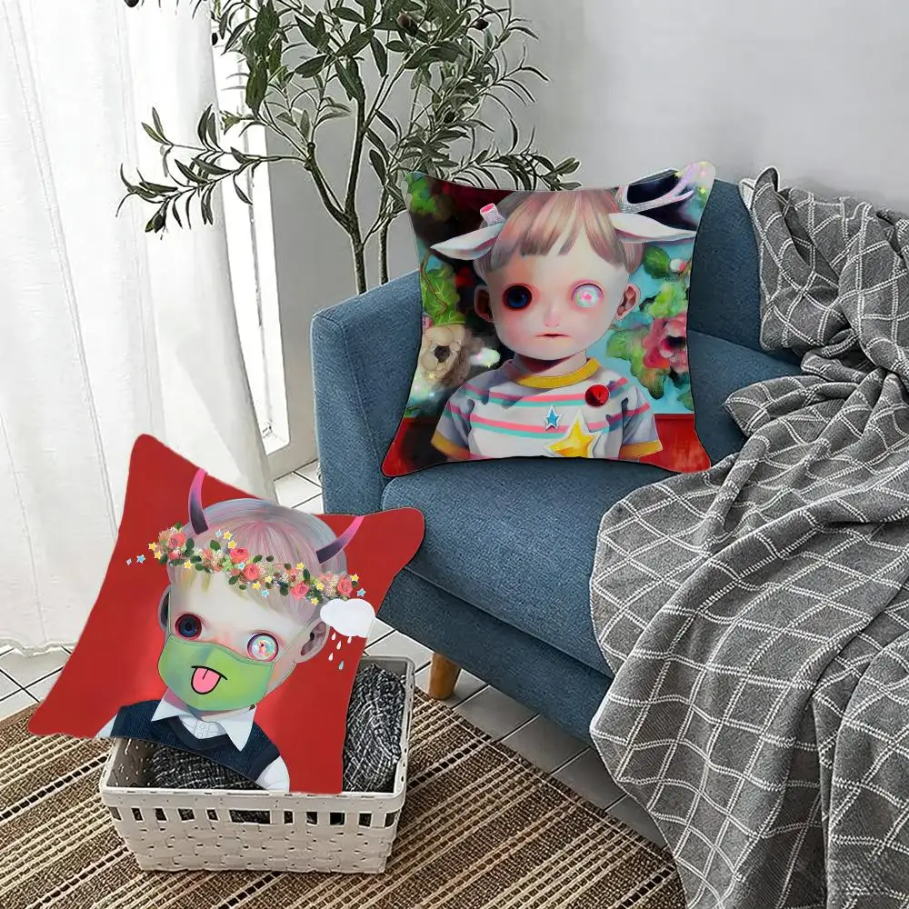 Surreal artist Hikari Shimoda Cushion Cover Fluffy velvet Nordic style plush Living room sofa decorative