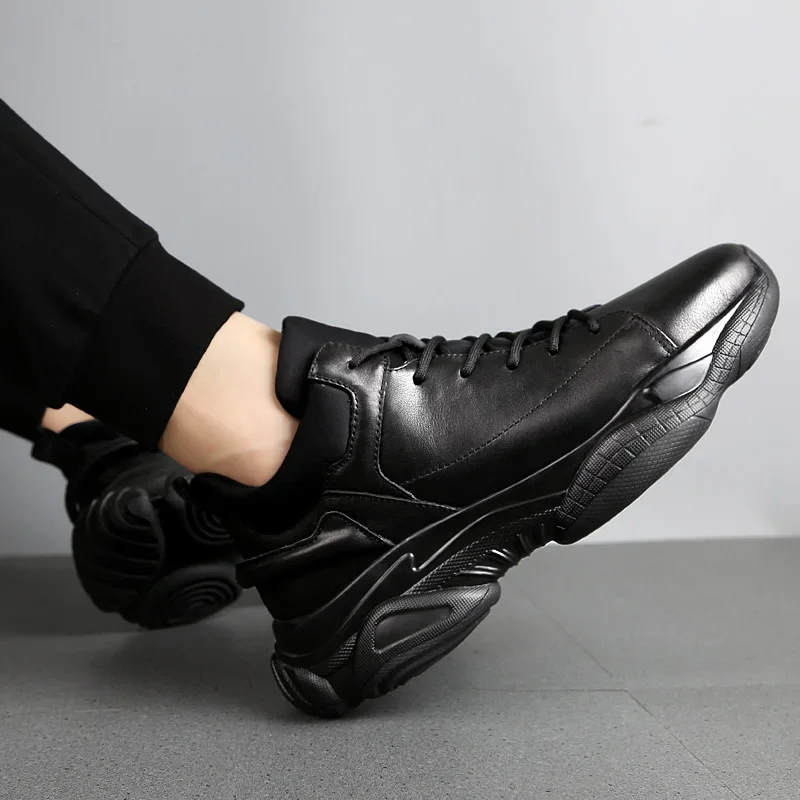 3 CM Height Increase Leather Casual Men Sneakers Men Elevator Shoes Thick Sole Young Men Daily Footwear Spring/Autumn