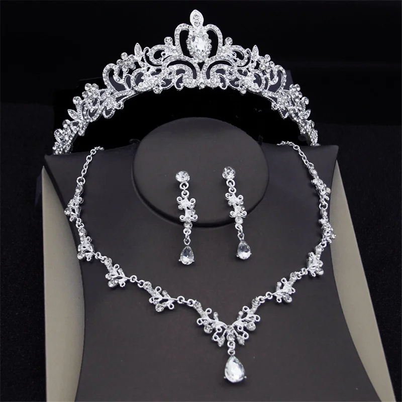 Fashion Crystal Bridal Jewelry Sets for Women Tiaras Earrings Necklace Crown Wedding Dress Bride Jewelry Set Accessories