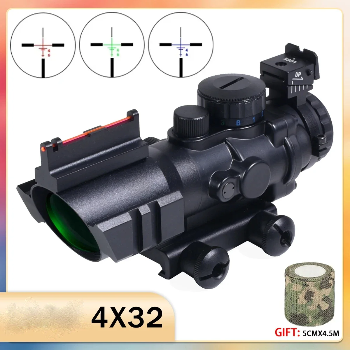 Tactics 4X32 Optical Sight Red Dot Sight Tri-Illuminated Reflex Rifle Scopes Crosshair Hunting Scopes Fit 20mm Weaver Rail