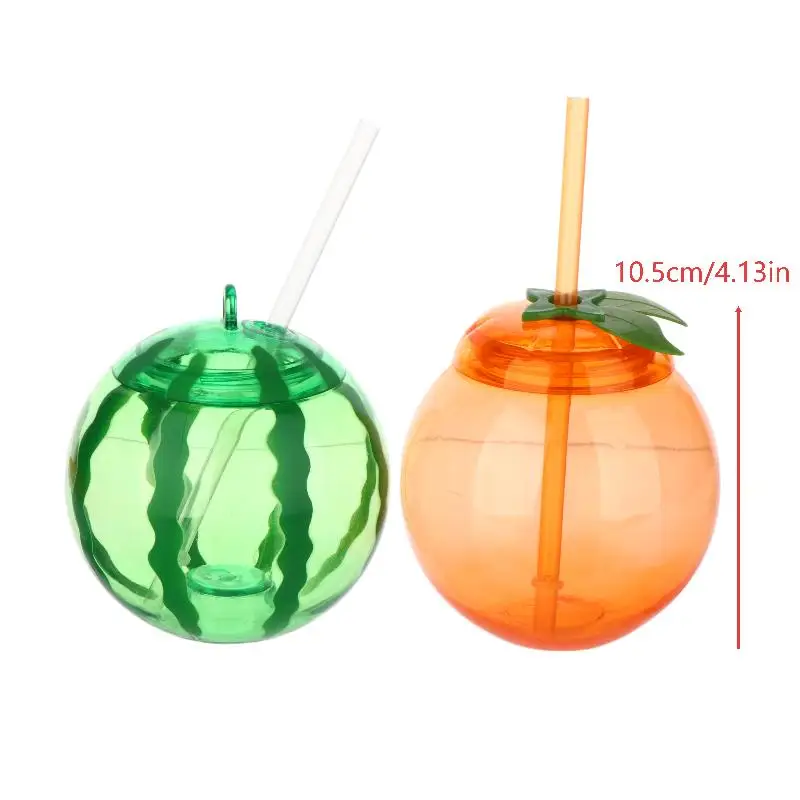 1/3Pcs For Summer Beach Party Home Use Beverage Cup Fruit Shaped Plastic Cup With Straw Cute Orange Watermelon Drinking Bottle