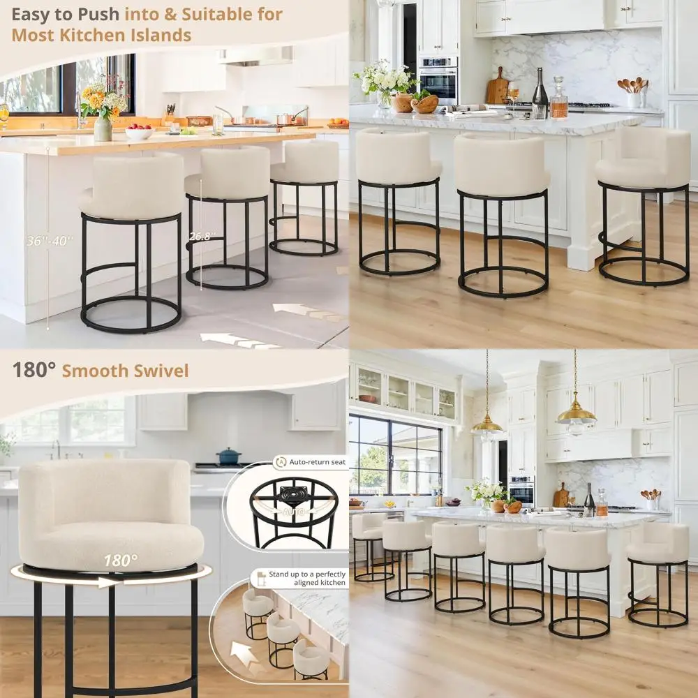 

Set of 3 26.8 Swivel Counter Height Bar Stools with Backrest and Fabric Upholstery in Linen Color