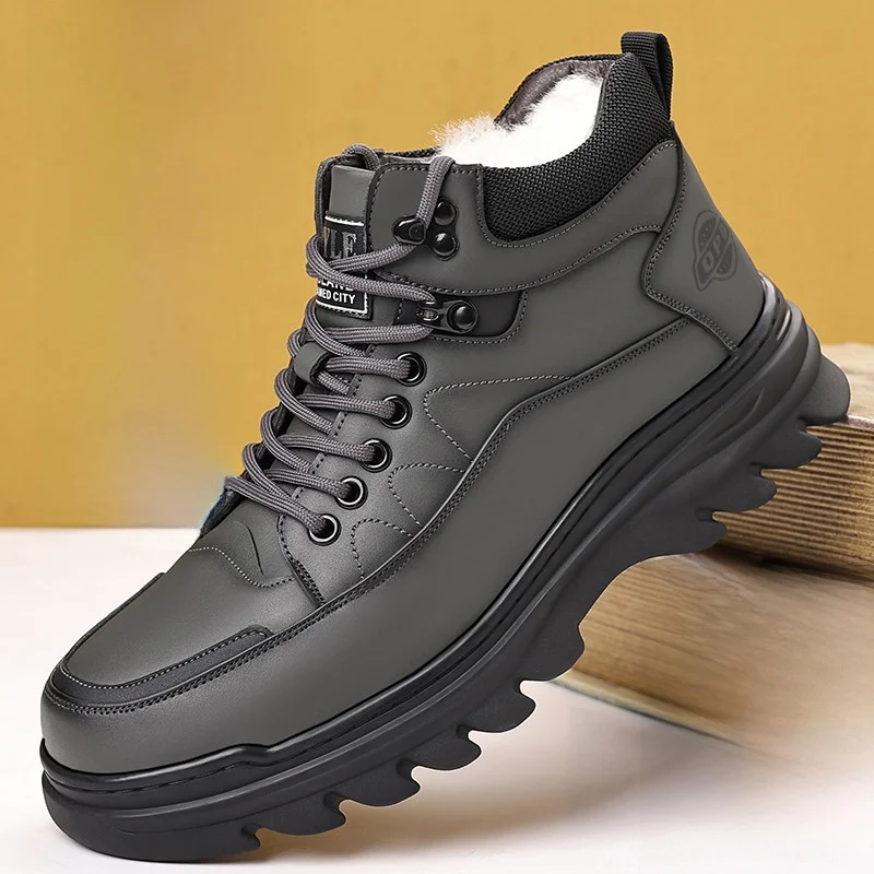 

Thiened Fce High Top Cotton oes Повседневные кожаные мужские ботинки без шнуровки на подкладке Теплые удобные мягкие ботинки Dad oes