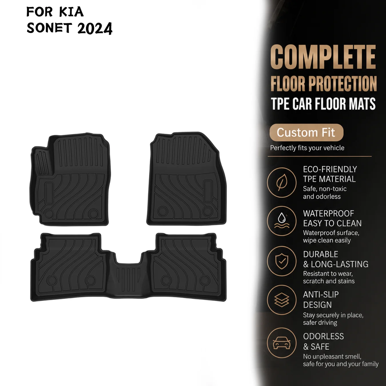 [LHD]Kia SONET 2024 Four Seasons Waterproof and Anti-Slip TPE Floor Mat for Cars.