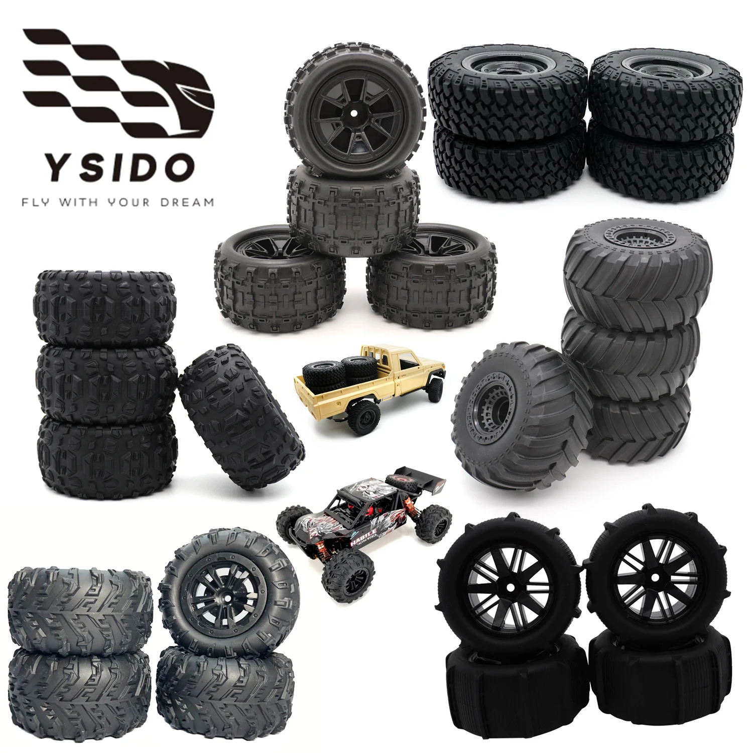 YSIDO Off-Road Snow Desert Paddle Wheel Tires 4PCS For 16101Pro 16102 16103 16104 16106 SG116 MAX Q130 MJX Hyper Go SCY Wltoys