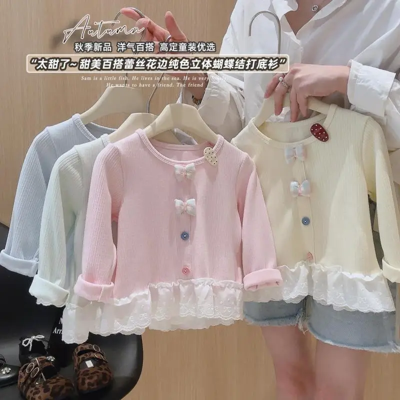 Child Cartoon Kawaii Long Sleeved Autumn New Princess Round Neck Tops Sweet Fashionable T-Shirt Sweat Wicking Moisture Absorbing