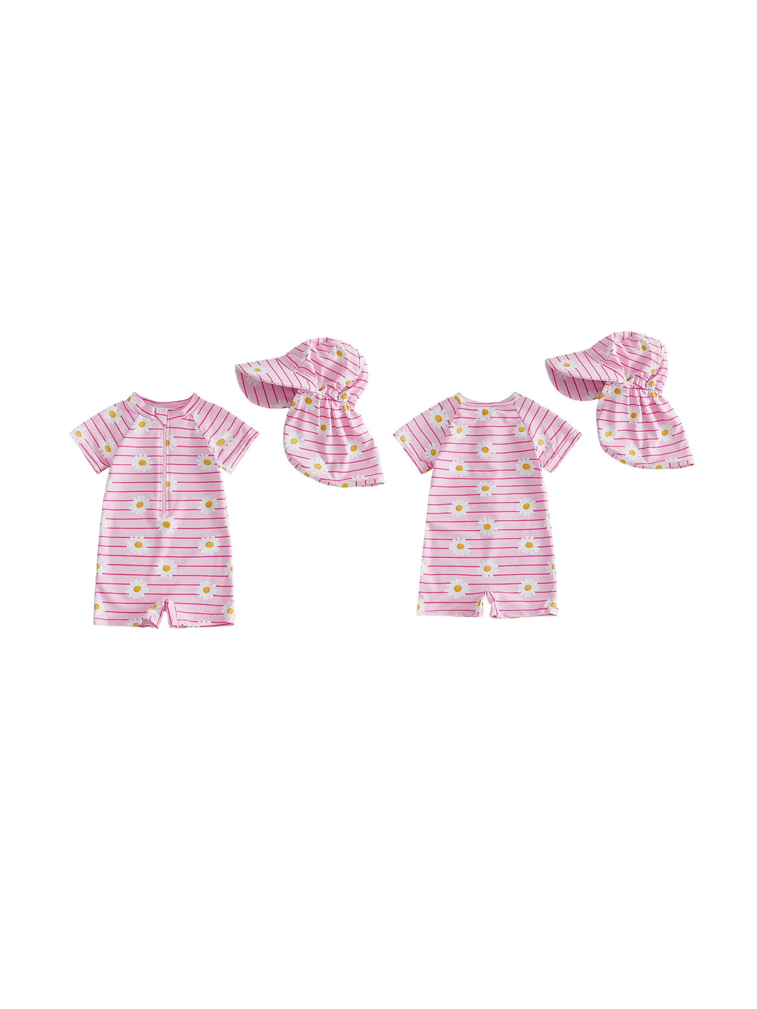 Traje de baño para niñas pequeñas con protección solar UPF 50 y gorro para el sol a juego - Bonito traje de baño para bebé con estampado floral de animales