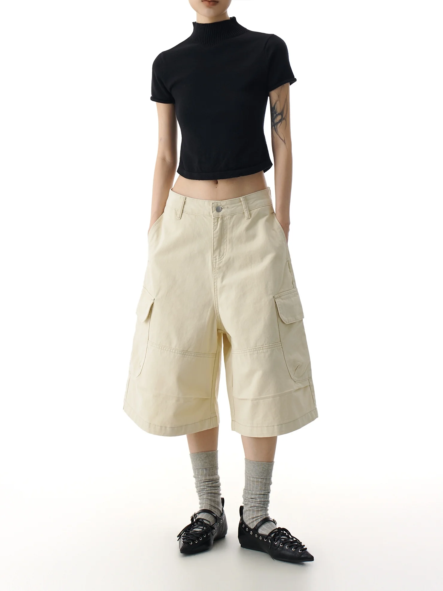 

Khaki Workwear Style Multi-Pocket Seven-Foot Jeans Women Summer Loose Slimming Wide-Leg Pants Casual Natural Waist Jeans