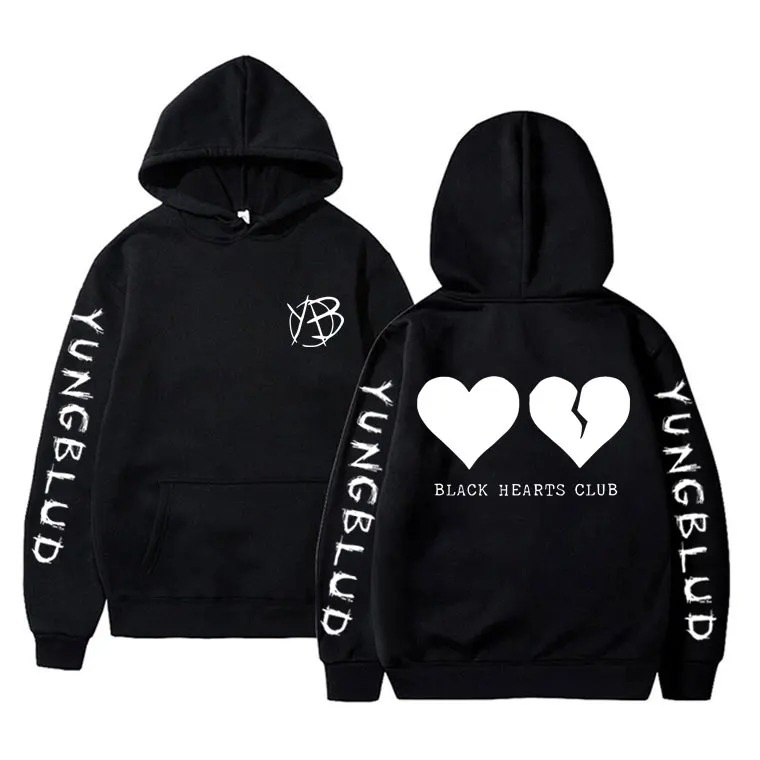 Singer Yungblud Black Hearts Club Print Pullover Men Women Rock Vintage Oversized Hoodie Male Fashion Fleece Cotton Sweatshirt