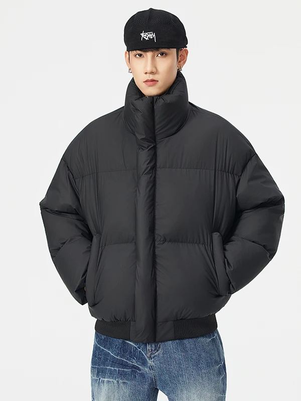 

American Retro Stand Collar PU Leather Cotton Jaet Men's Winter Loose Thi Warm ort Bread Sle Outerwear Coat