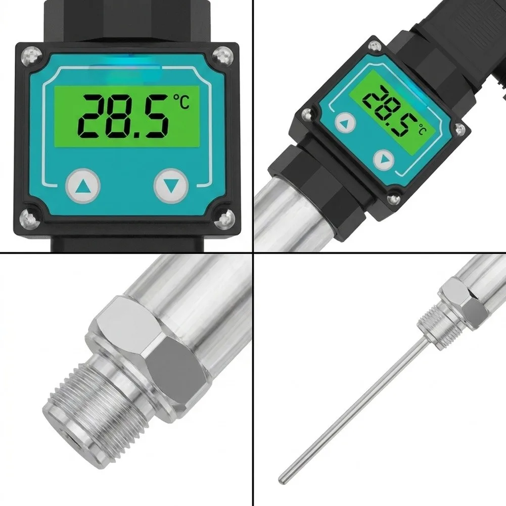 Digital Display Pt100 Insertion Temperature Sensor 4-20mA Output Stainless Steel Probe For Industrial Pipeline Tank HVAC Testing
