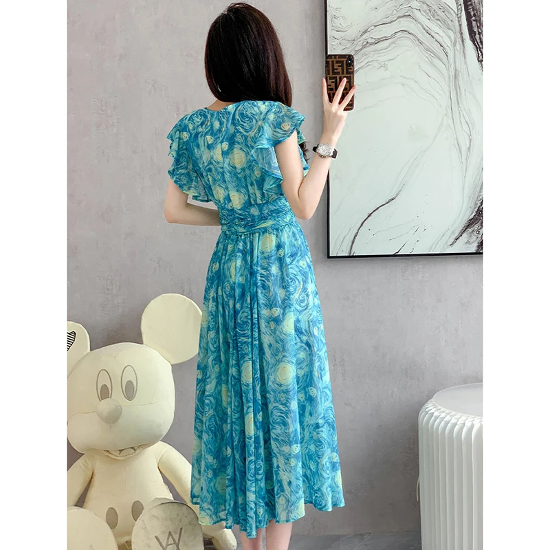ฤดูร้อนผู้หญิงชุดชีฟองดอกไม้Elegant BodyconยาวChicพรหมสุภาพสตรีชุดเดรสวินเทจหรูหราชุดพรรคVestidosฤดูร้อน 2025