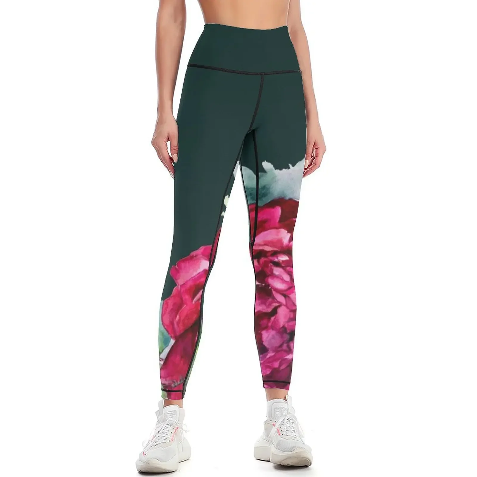 

Peony Watercolor Illustration Leggings sports for gym Women's high waist gym sportswear woman sports tennis for Womens Leggings